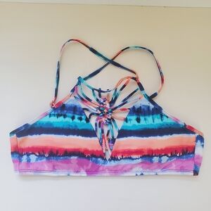 Multicolored tie dye bikini top